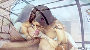 Tattooed brunette gets wet in solo session by pool