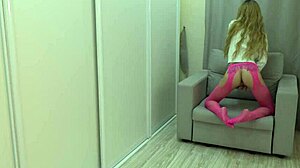 Passionate Girl in Pantyhose Teases Tight Pussy with Huge Dildo