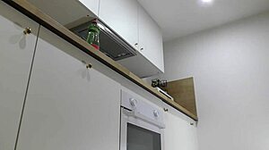 I watch my new wife in the kitchen without panties or bra