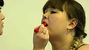 i kiss her body with red lipstick and lick her pussy