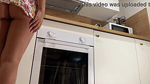 I watch my new wife in the kitchen without panties or bra