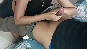 Whore sucks cock before pussy fucking