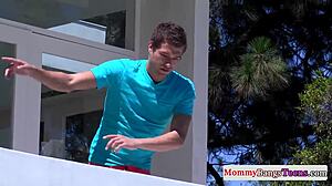 Busty blonde milf joins teens for steamy group fucking session