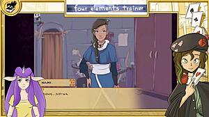 Avatar trainer teaches young brunette with big tits in new route.