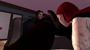 second life black man fucks red head white woman on a chair in hardcore interracial action