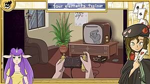 Avatar trainer teaches young brunette with big tits in new route.