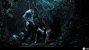 Three Dudes Dominate Busty Chick in Wild Forest Fuck!