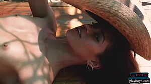 Petite Asian teen Hannah Le disrobes on a Playboy ranch