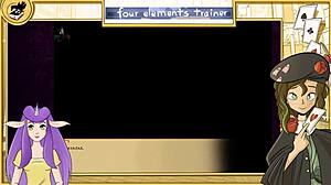 Avatar trainer teaches young brunette with big tits in new route.