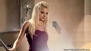 Classy blonde babe gives deep CFNM blowjob with facial.