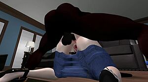 second life black man fucks red head white woman on a chair in hardcore interracial action