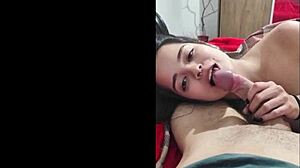 Cute brunette White Moon delivers intense deepthroat blowjob in POV