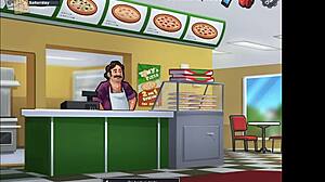 In summertime saga, the busty teen engages in deepthroat and handjob with huge cock