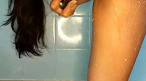 Blue intensely replaces his cock with a big dildo and swallows it whole.