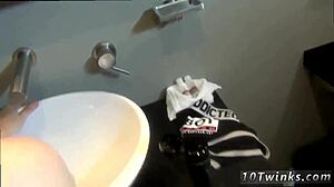 first time for gay boyfriends in the bathroom bareback