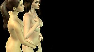 Two Cute Girls Kissing and Rubbing Pussies in 3D Animation Positions