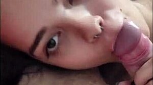 Cute brunette White Moon delivers intense deepthroat blowjob in POV