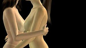 Two Cute Girls Kissing and Rubbing Pussies in 3D Animation Positions