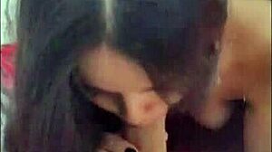 Cute brunette White Moon delivers intense deepthroat blowjob in POV