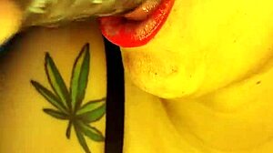 Blue intensely replaces his cock with a big dildo and swallows it whole.