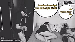 Skinny wife cheats with friend while blindfolded and asleep