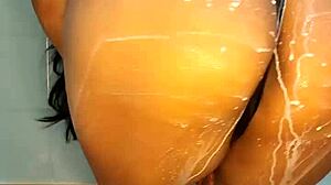 Blue intensely replaces his cock with a big dildo and swallows it whole.