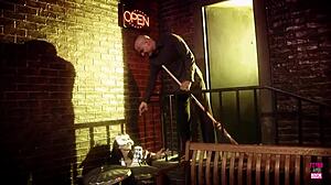 Guy Finds Naughty Brunette In Kitty Mask For Blowjob And Facial