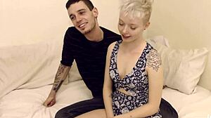 Petite blonde gets big cock in her mouth and pussy