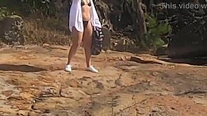 Beautiful 18 19 Yo Girl Watched In Public Doggystyle On Beach Rocks, Interrupted By Third Person
