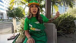 Big Tit Latina Subway Girl Skips Work for Two Huge Cocks and Cum Shots