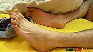 Gay Twink Gets Bare Feet Covered in Hot Jizz