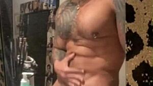 Viktor Rom, a tattooed Latino gay, masturbates and shows off his large cock