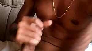 Solo big cock owner masturbates in football shorts