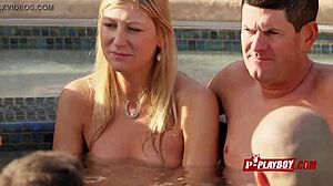 Joe and kristen take a dip in the pool as they foreplay with other couples