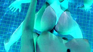 Hot futanari babe sucks and fucks near pool with cum explosion