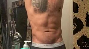 Tattooed Latino Viktor Rom masturbates his huge cock in homemade session