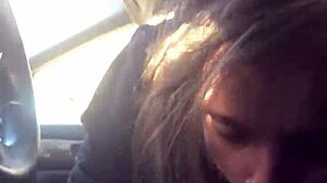 Lesbian bestie gives wild road head until she drinks it