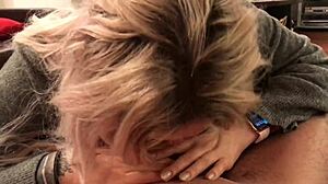 Deep blowjob from small 18+ blonde slut with big tits and cumshot