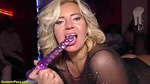 First time busty blonde on big nipples gangbang orgy with amateurs