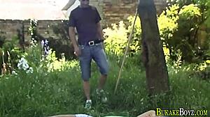 twink gets spunked outdoors after blowjob