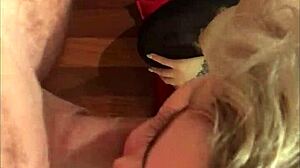 Deep blowjob from small 18+ blonde slut with big tits and cumshot