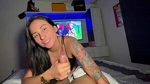 I give a deepthroat blowjob while watching anime with my tattooed colombian partner!