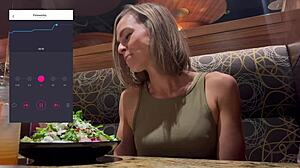 girl cums publicly in restaurant using remote vibrator