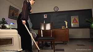 Busty femdom professor pegs student with strapon in kinky tied-up rough play session