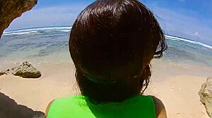 Beautiful amateurs make love passionately on a tropical island