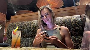 girl cums publicly in restaurant using remote vibrator