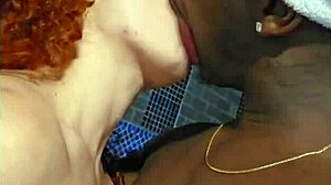 Red-haired amateur gives financial and oral pleasure to a black player