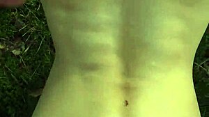 Beautiful woman with perfect body gets cum on her ass while outdoors