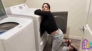 My attractive british stepmom london rose gets stuck in the washing machine