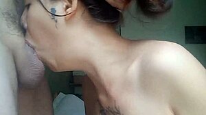 She eagerly swallows my dick in a quickie. Wet and submissive wife in domination scene.